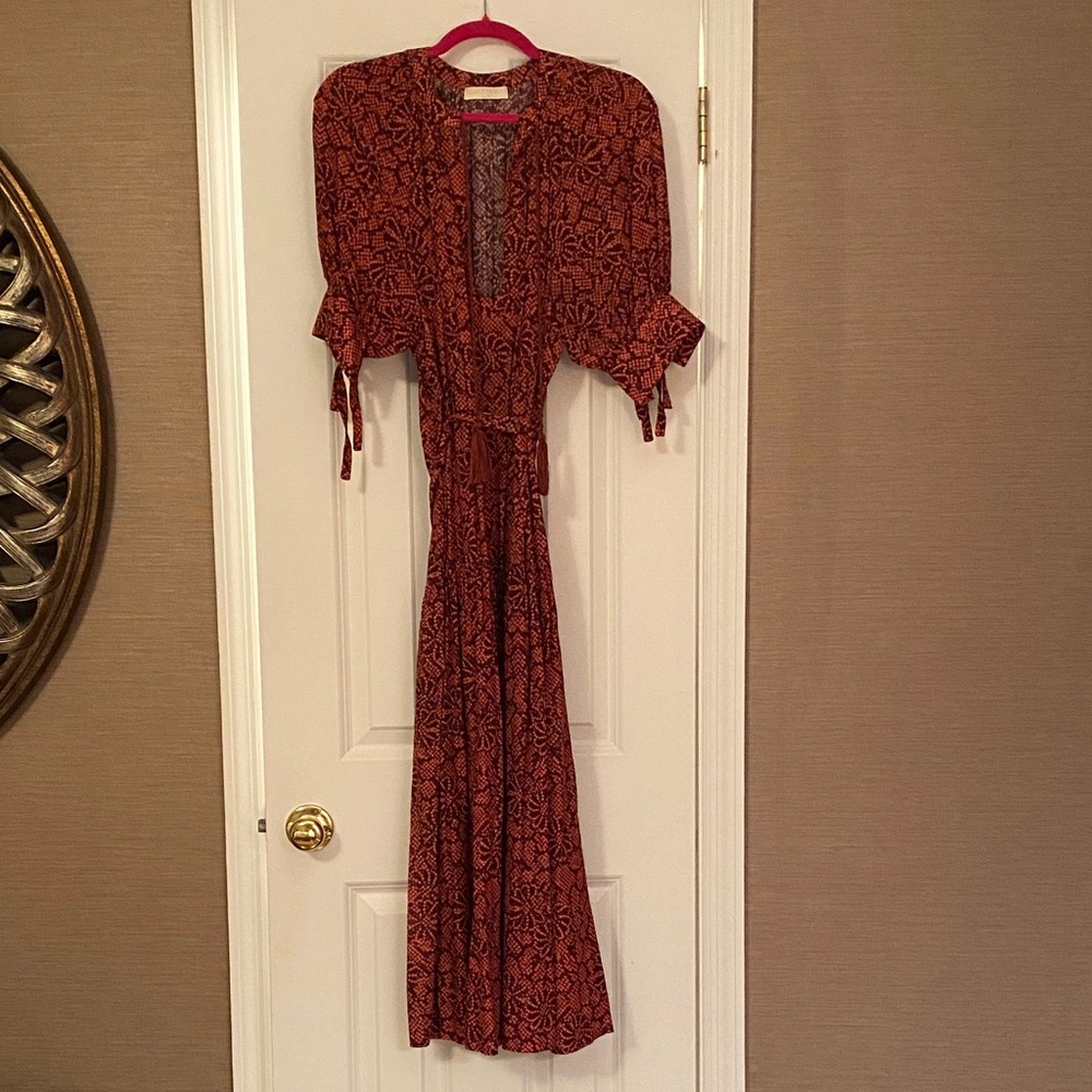 NWOT Ulla Johnson Rust Floral Maxi Dress with Tie Sleeves